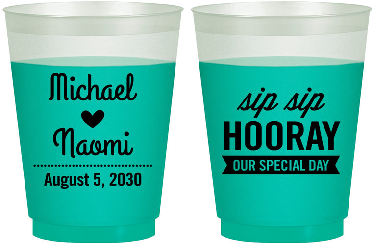 Custom Wedding 16 oz Color Changing Frosted Cups - Sip Sip Hooray | 437