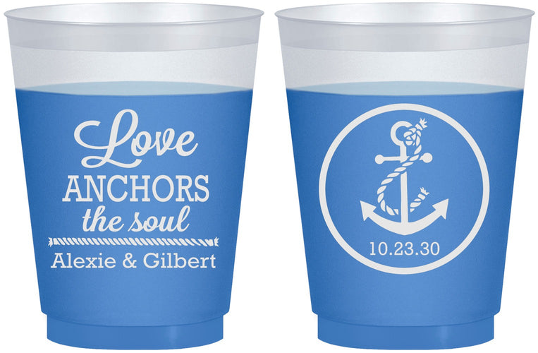 Custom Wedding 16 oz Color Changing Frosted Cups - Love Anchors The Soul | 440