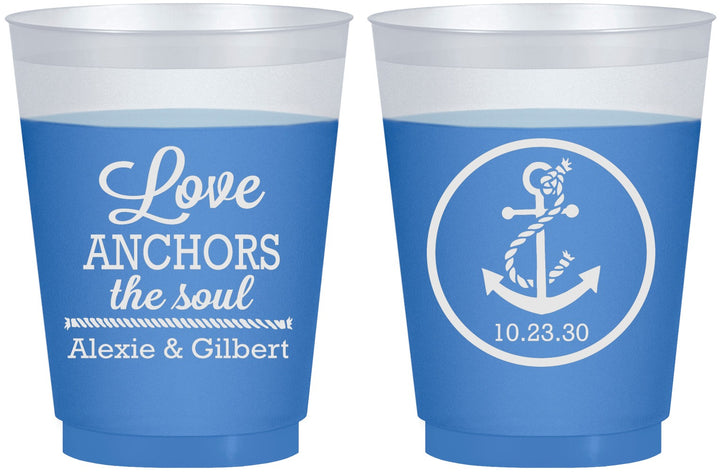 Custom Wedding 16 oz Color Changing Frosted Cups - Love Anchors The Soul | 440