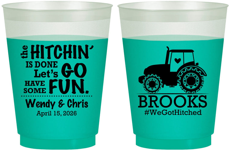 Custom Wedding 16 oz Color Changing Frosted Cups - Tractor Hitchin | 448