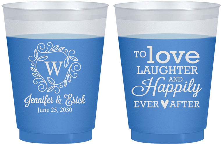 Custom Wedding 16 oz Color Changing Frosted Cups - Love Laughter Happily | 461