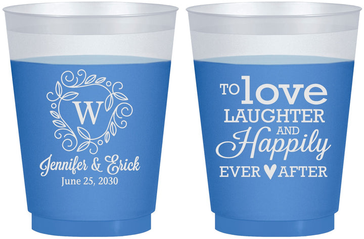 Custom Wedding 16 oz Color Changing Frosted Cups - Love Laughter Happily | 461