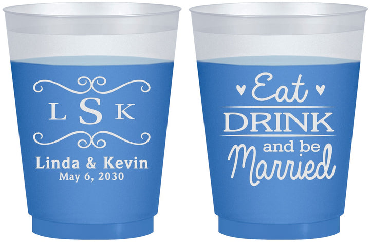 Custom Wedding 16 oz Color Changing Frosted Cups - Eat Drink Be Married | 463