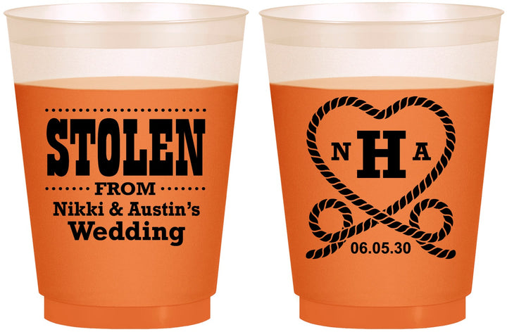 Custom Wedding 16 oz Color Changing Frosted Cups - Stolen Monogram | 474