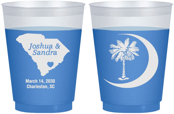 Custom Wedding 16 oz Color Changing Frosted Cups - Palmetto Tree | 475