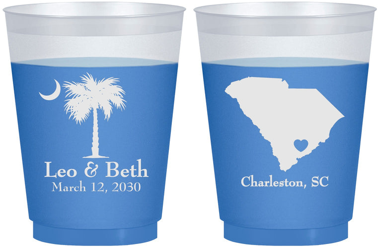 Custom Wedding 16 oz Color Changing Frosted Cups - Palmetto Tree | 476