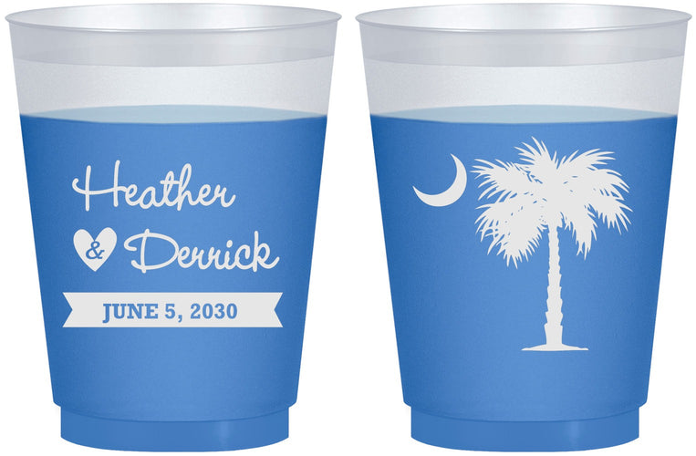 Custom Wedding 16 oz Color Changing Frosted Cups - Palmetto Tree | 477