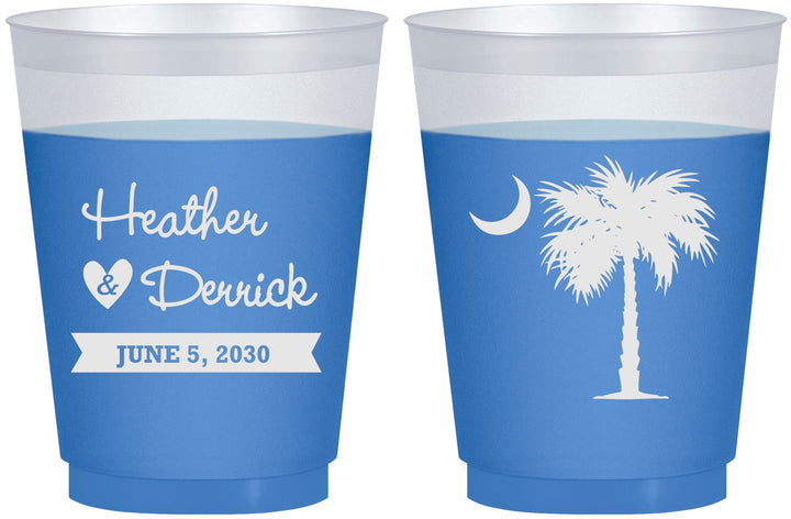 Custom Wedding 16 oz Color Changing Frosted Cups - Palmetto Tree | 477