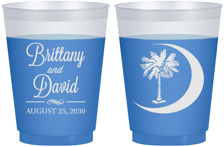 Custom Wedding 16 oz Color Changing Frosted Cups - Palmetto Tree | 478