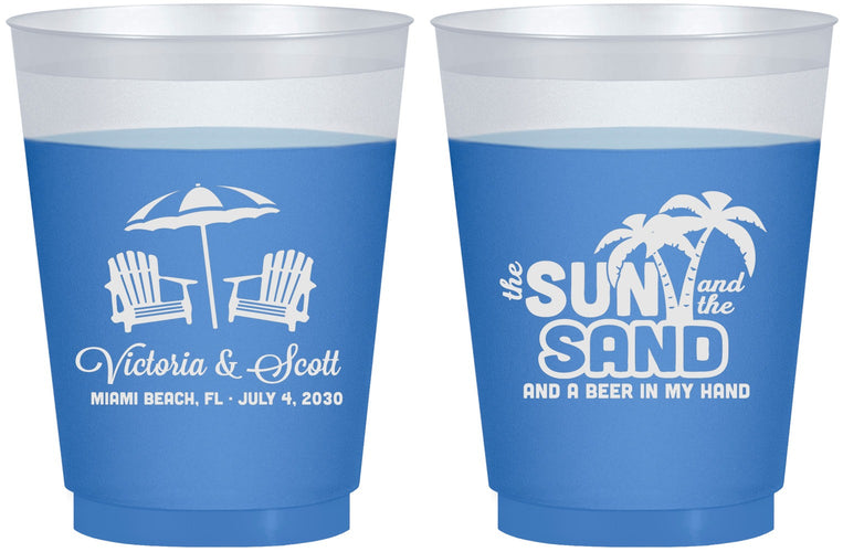 Custom Wedding 16 oz Color Changing Frosted Cups - Sun Sand Drink In My Hand | 479