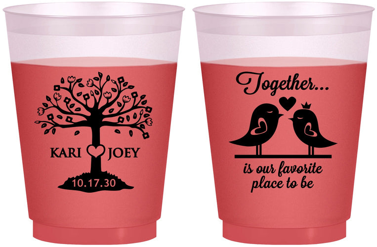 Custom Wedding 16 oz Color Changing Frosted Cups - Love Birds | 481