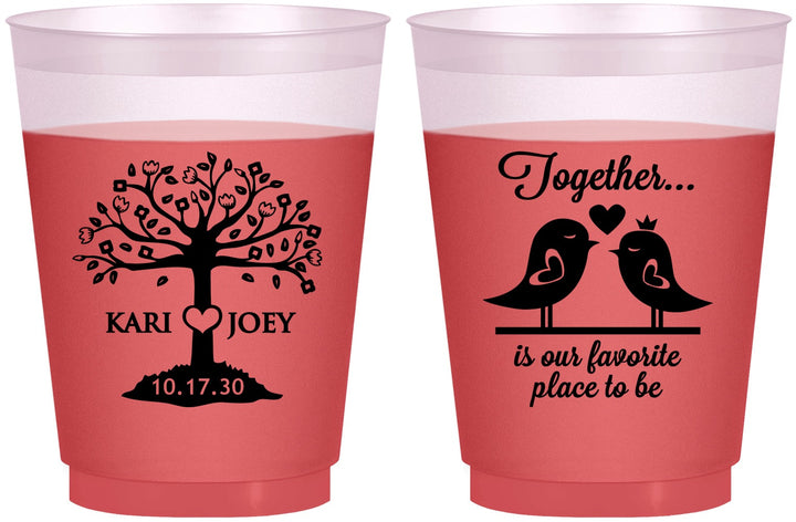 Custom Wedding 16 oz Color Changing Frosted Cups - Love Birds | 481