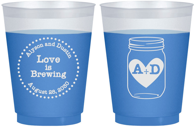 Custom Wedding 16 oz Color Changing Frosted Cups - Love Is Brewing | 486