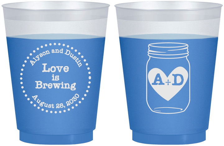 Custom Wedding 16 oz Color Changing Frosted Cups - Love Is Brewing | 486