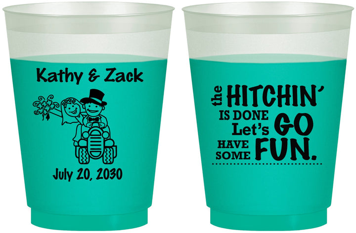 Custom Wedding 16 oz Color Changing Frosted Cups - Tractor Hitchin | 489