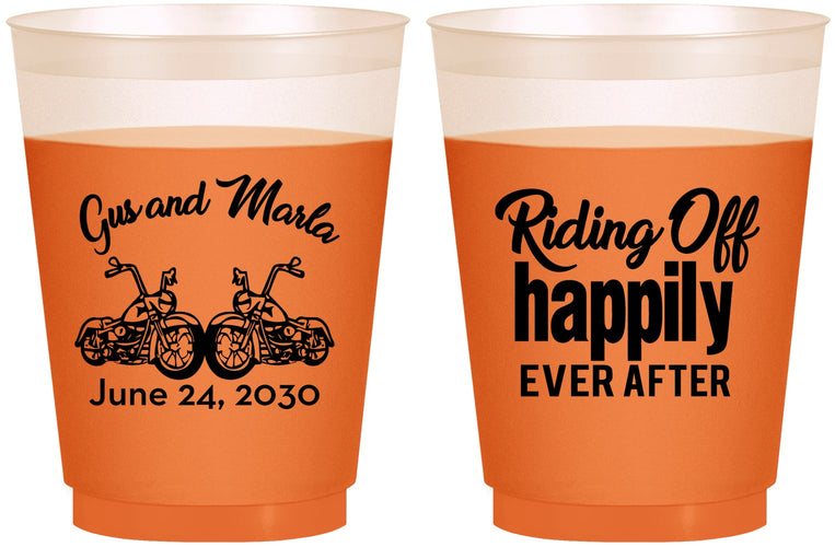 Custom Wedding 16 oz Color Changing Frosted Cups - Motorcycle | 493