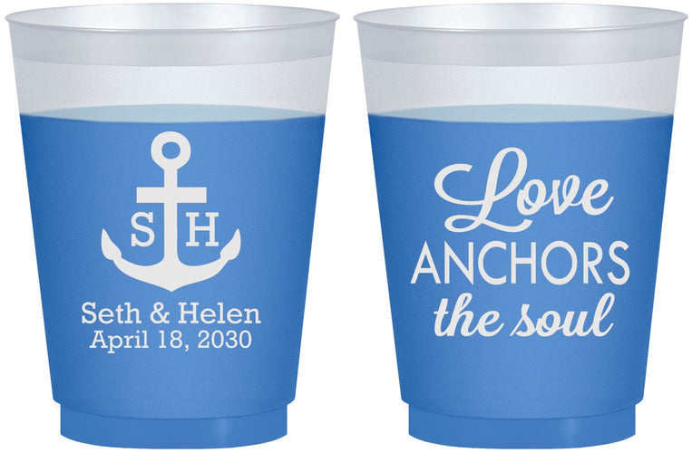 Custom Wedding 16 oz Color Changing Frosted Cups - Love Anchors The Soul | 494