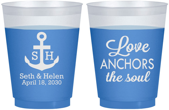 Custom Wedding 16 oz Color Changing Frosted Cups - Love Anchors The Soul | 494
