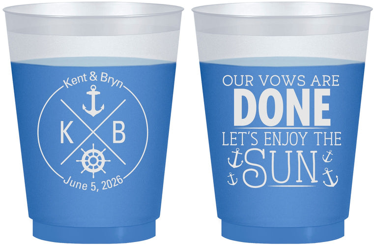 Custom Wedding 16 oz Color Changing Frosted Cups - Nautical | 495