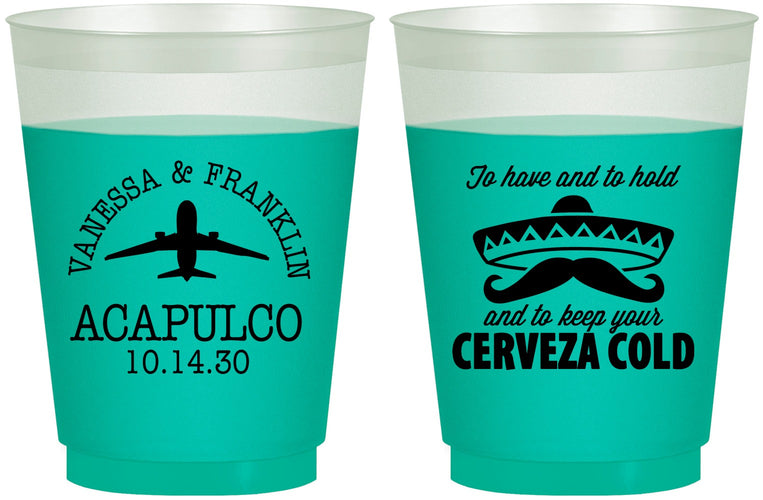 Custom Wedding 16 oz Color Changing Frosted Cups - Destination | 496