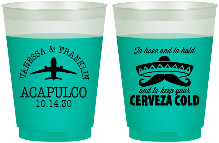 Custom Wedding 16 oz Color Changing Frosted Cups - Destination | 496