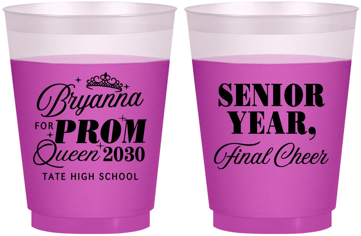 Custom Prom 16 oz Color Changing Frosted Cups - Queen Vote | 50018