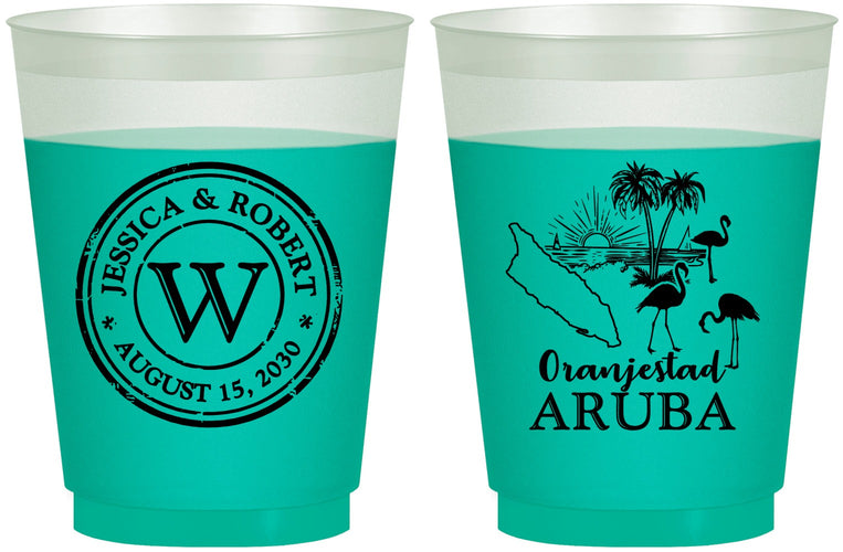 Custom Wedding 16 oz Color Changing Frosted Cups - Aruba | 505