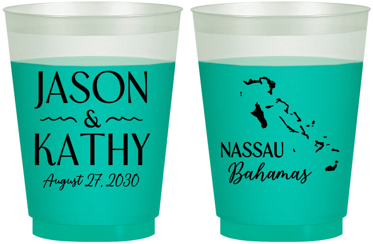 Custom Wedding 16 oz Color Changing Frosted Cups - Bahamas | 506