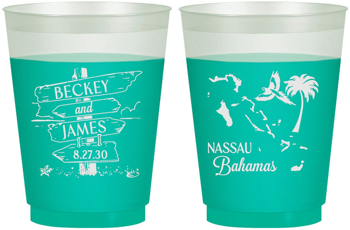 Custom Wedding 16 oz Color Changing Frosted Cups - Bahamas | 507