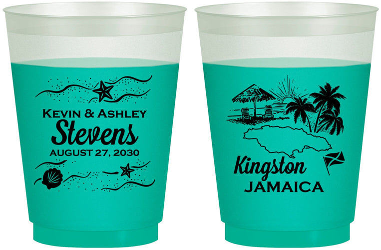 Custom Wedding 16 oz Color Changing Frosted Cups - Jamaica | 531