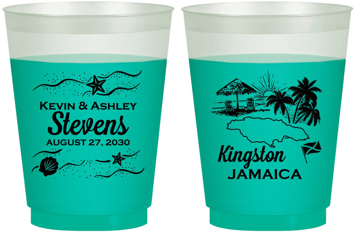 Custom Wedding 16 oz Color Changing Frosted Cups - Jamaica | 531