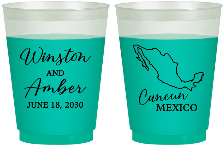 Custom Wedding 16 oz Color Changing Frosted Cups - Mexico | 534