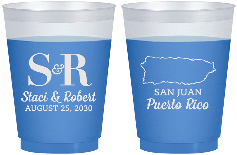 Custom Wedding 16 oz Color Changing Frosted Cups - Puerto Rico | 538