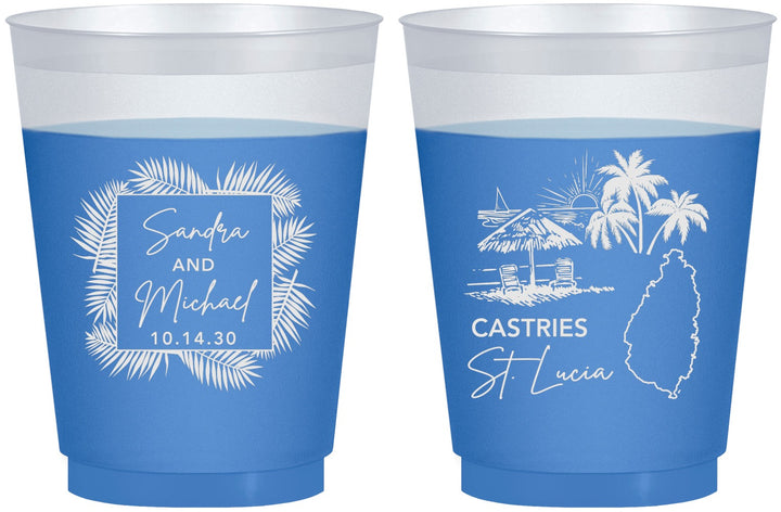 Custom Wedding 16 oz Color Changing Frosted Cups - St Lucia | 541