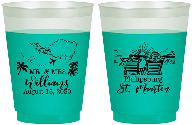 Custom Wedding 16 oz Color Changing Frosted Cups - St Maarten | 543