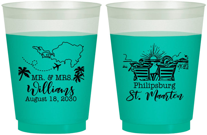 Custom Wedding 16 oz Color Changing Frosted Cups - St Maarten | 543