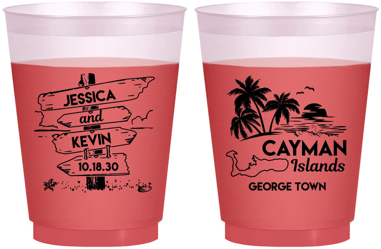 Custom Wedding 16 oz Color Changing Frosted Cups - Cayman Island | 545