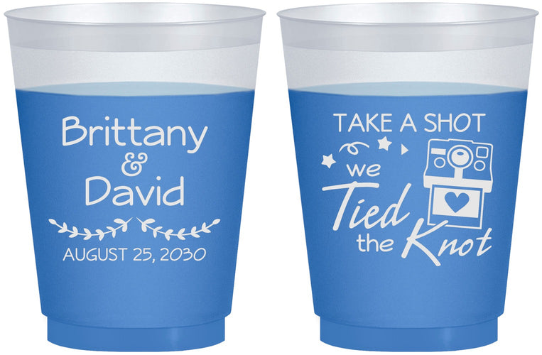 Custom Wedding 16 oz Color Changing Frosted Cups - Take A Shot We Tied The Knot | 553