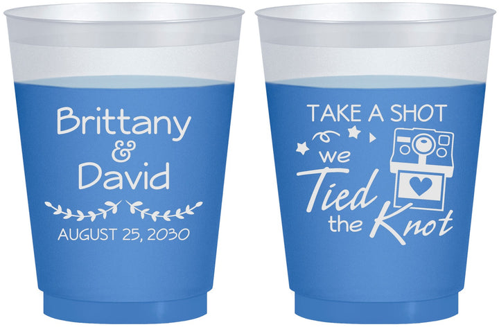 Custom Wedding 16 oz Color Changing Frosted Cups - Take A Shot We Tied The Knot | 553