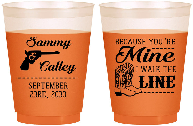 Custom Wedding 16 oz Color Changing Frosted Cups - I Walk The Line | 555