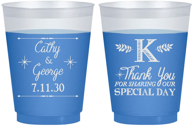 Custom Wedding 16 oz Color Changing Frosted Cups - Monogram | 556