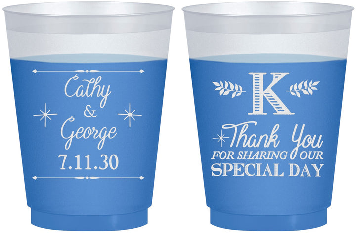 Custom Wedding 16 oz Color Changing Frosted Cups - Monogram | 556