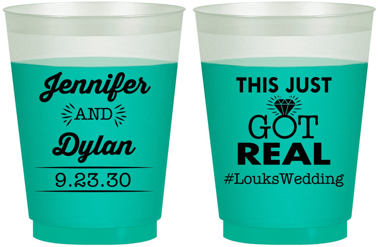 Custom Wedding 16 oz Color Changing Frosted Cups - Just Got Real | 557
