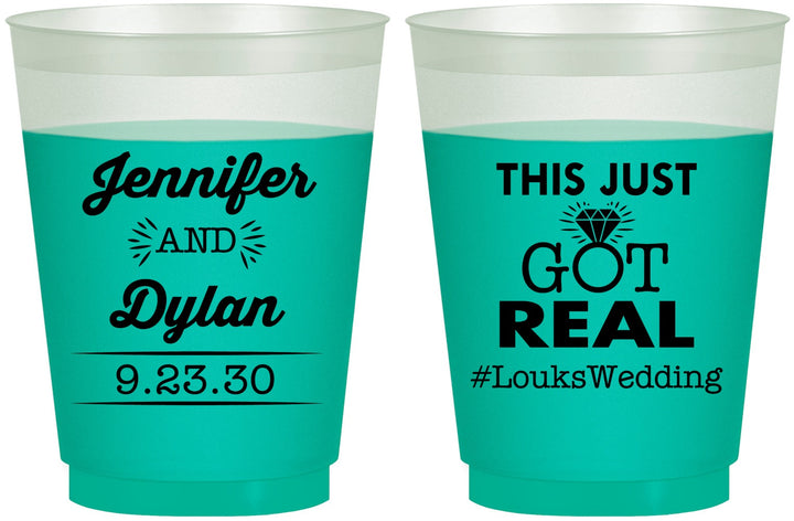 Custom Wedding 16 oz Color Changing Frosted Cups - Just Got Real | 557