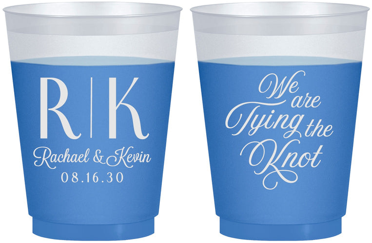 Custom Wedding 16 oz Color Changing Frosted Cups - Monogram Tying Knot | 559