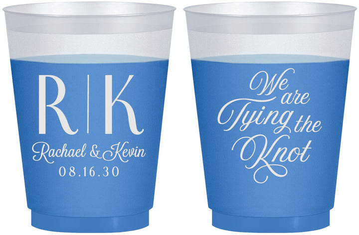Custom Wedding 16 oz Color Changing Frosted Cups - Monogram Tying Knot | 559