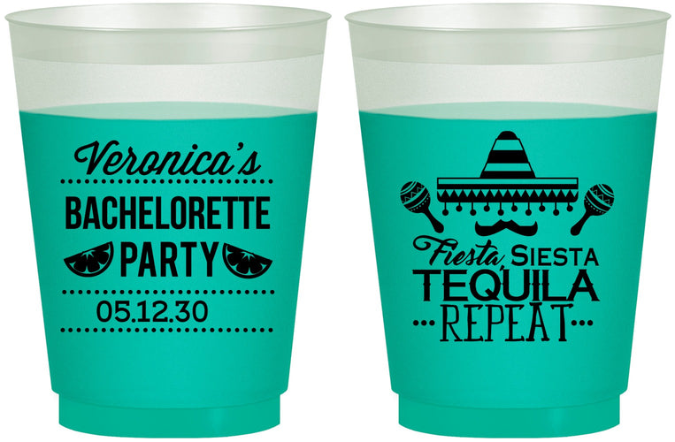 Custom Bachelorette 16 oz Color Changing Frosted Cups - Fiesta Siesta Tequila Repeat | 60000