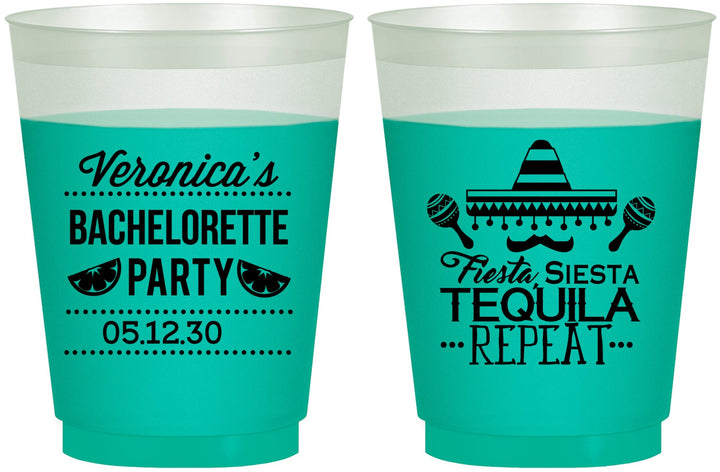 Custom Bachelorette 16 oz Color Changing Frosted Cups - Fiesta Siesta Tequila Repeat | 60000