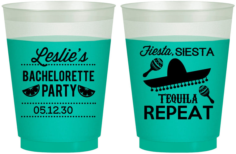 Custom Bachelorette 16 oz Color Changing Frosted Cups - Fiesta Siesta Tequila Repeat | 60003