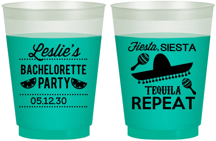 Custom Bachelorette 16 oz Color Changing Frosted Cups - Fiesta Siesta Tequila Repeat | 60003